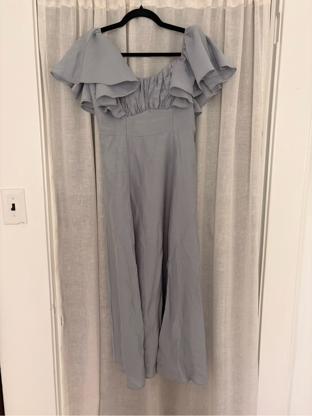 Dusty Blue Ruffle-Sleeve Midi Dress - Picture 3 of 5